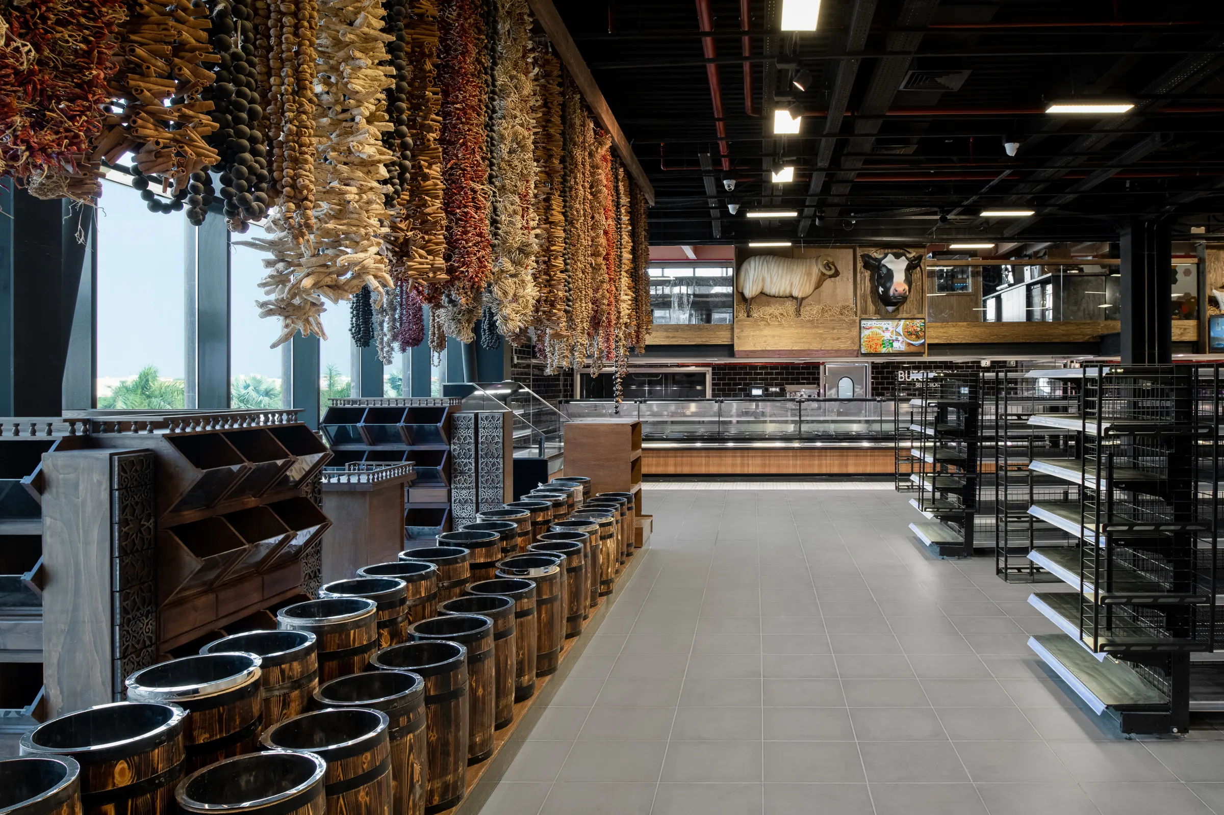 Dried produce hung the length of the aisle over the tasting bar.